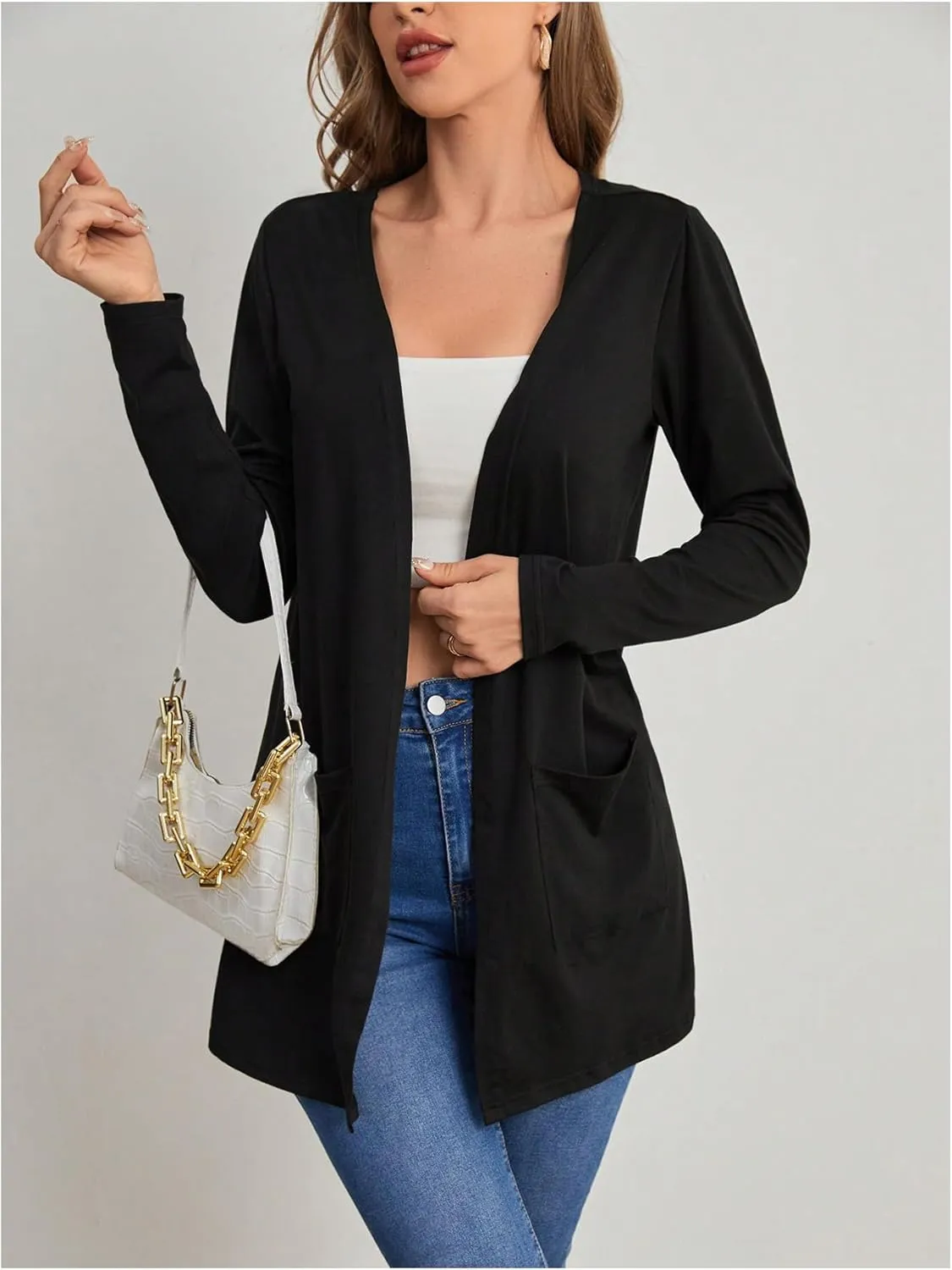 Women's Long Sleeve Basic Open Front Cardigan Casual Fall Jackets Outerwear with Pockets