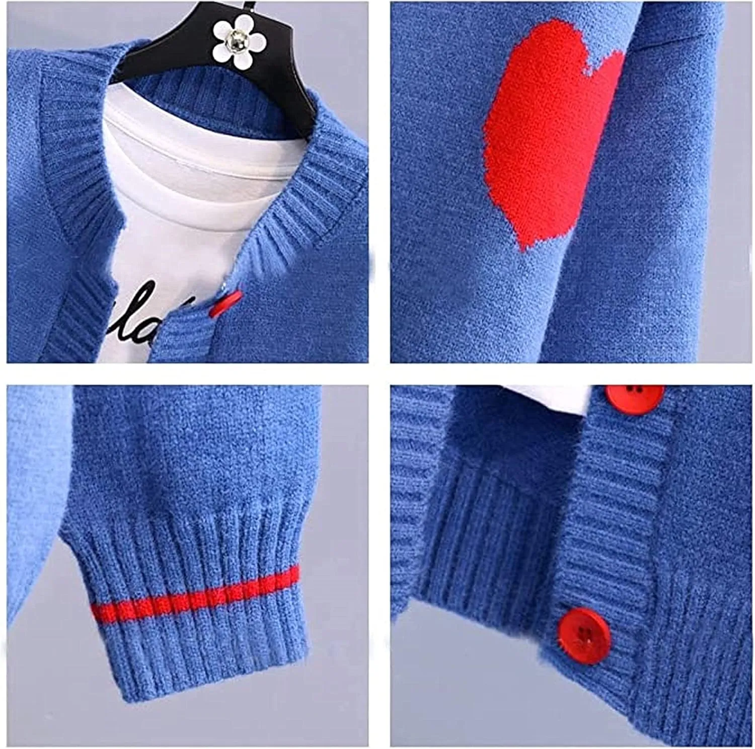 Women's Love Heart Knitted Cardigan Cute Sweater Y2K Button Down Outerwear S-2XL