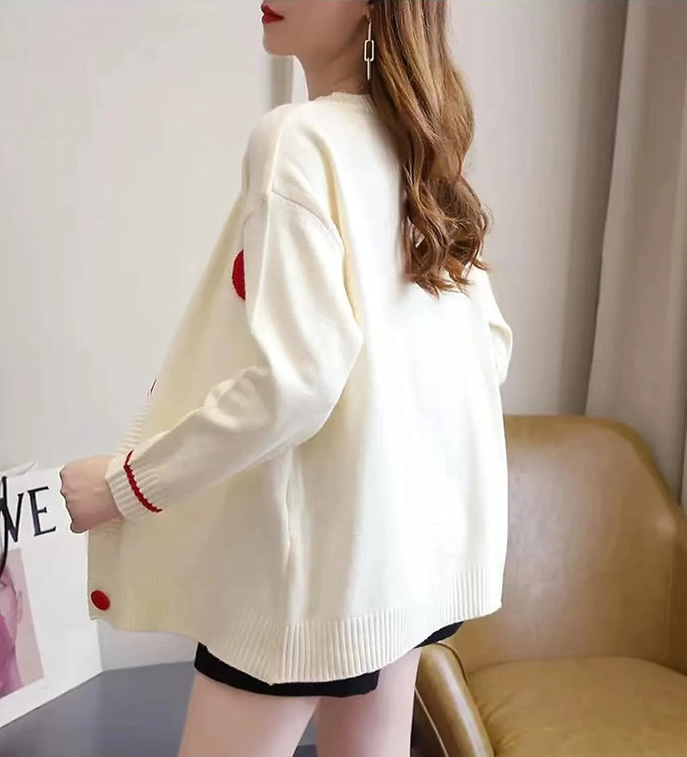 Women's Love Heart Knitted Cardigan Cute Sweater Y2K Button Down Outerwear S-2XL