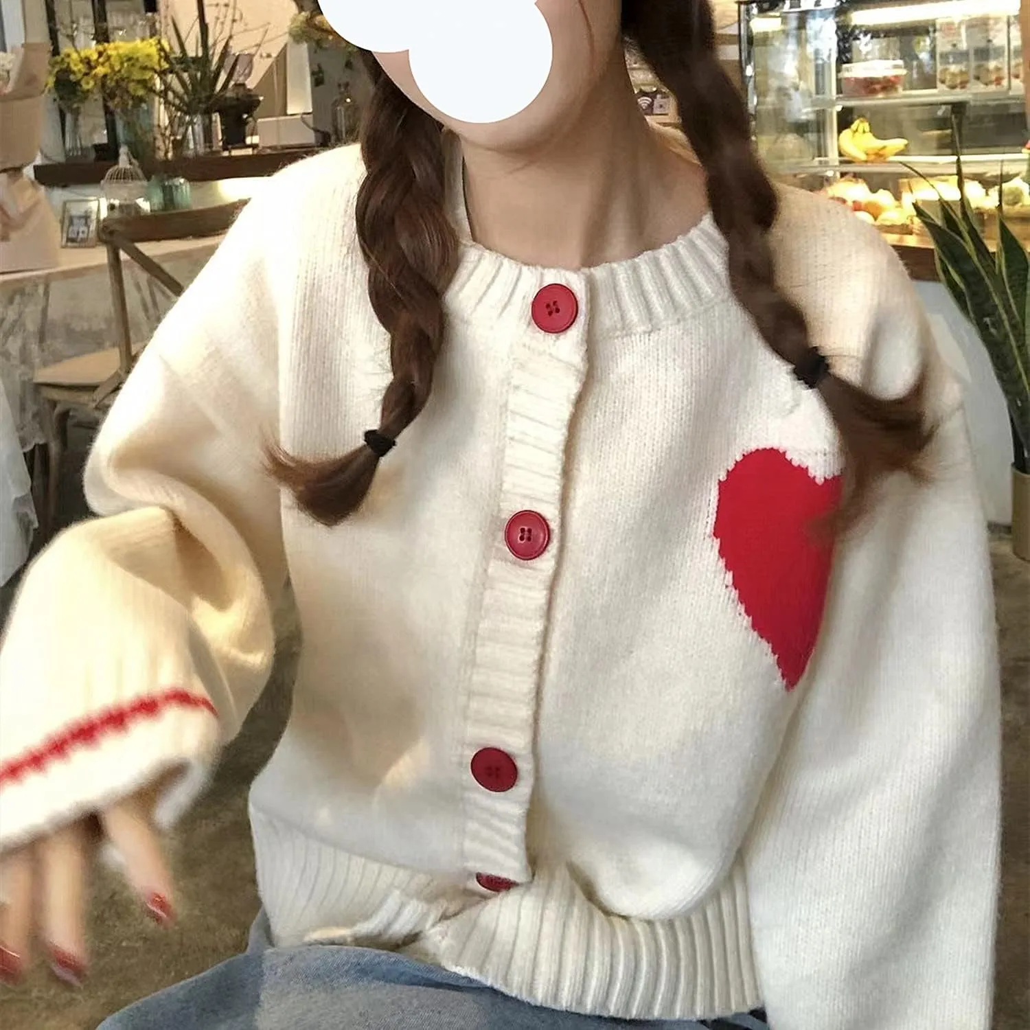 Women's Love Heart Knitted Cardigan Cute Sweater Y2K Button Down Outerwear S-2XL