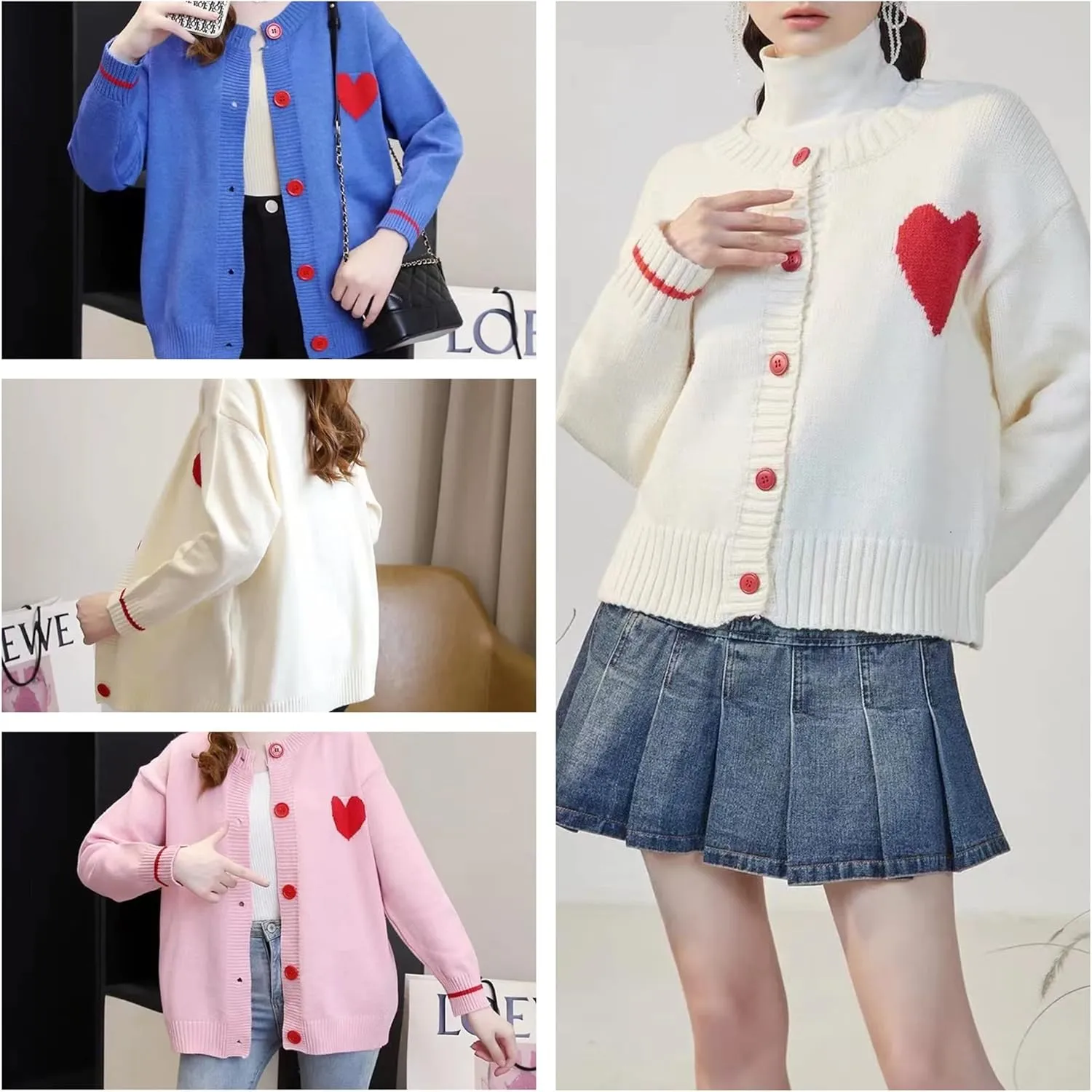 Women's Love Heart Knitted Cardigan Cute Sweater Y2K Button Down Outerwear S-2XL