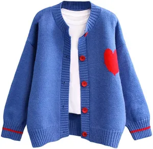 Women's Love Heart Knitted Cardigan Cute Sweater Y2K Button Down Outerwear S-2XL