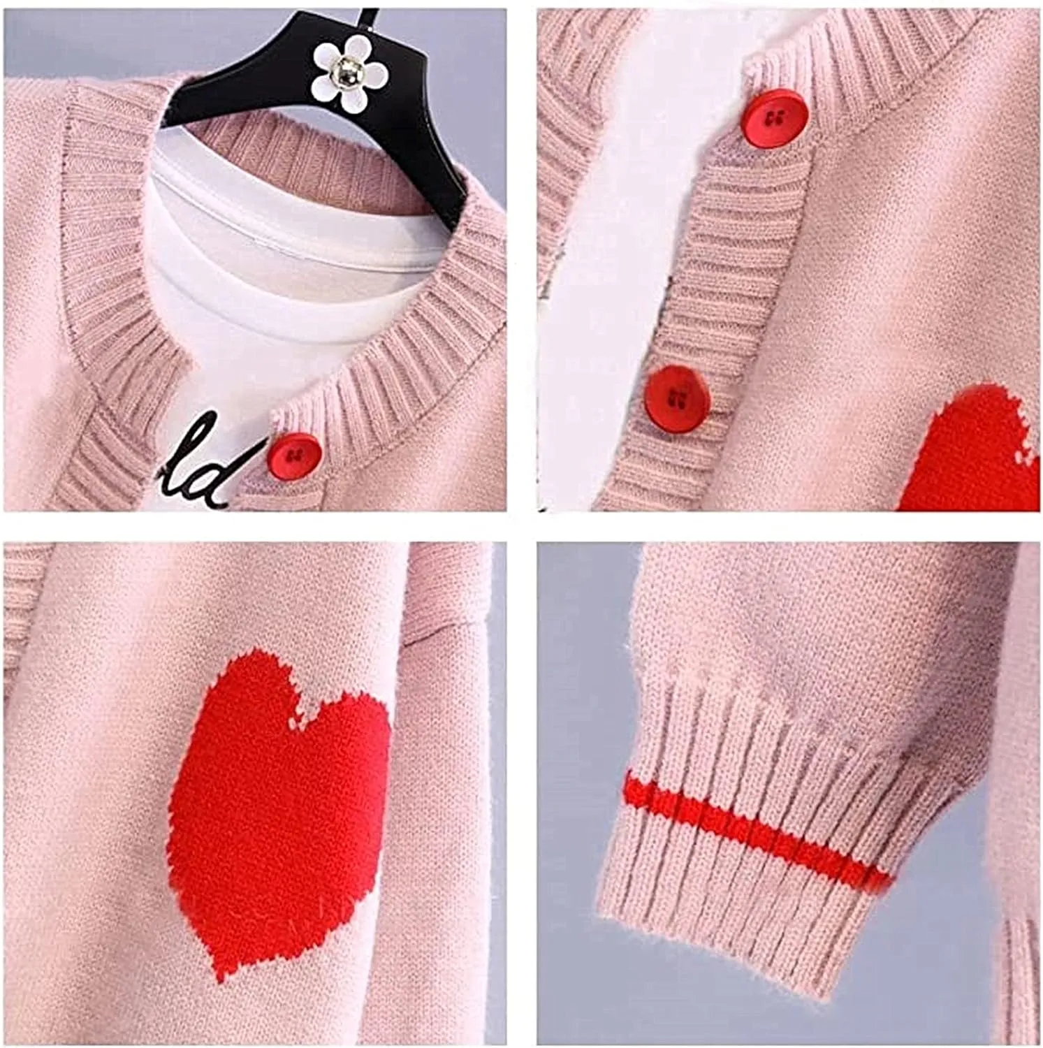 Women's Love Heart Knitted Cardigan Cute Sweater Y2K Button Down Outerwear S-2XL