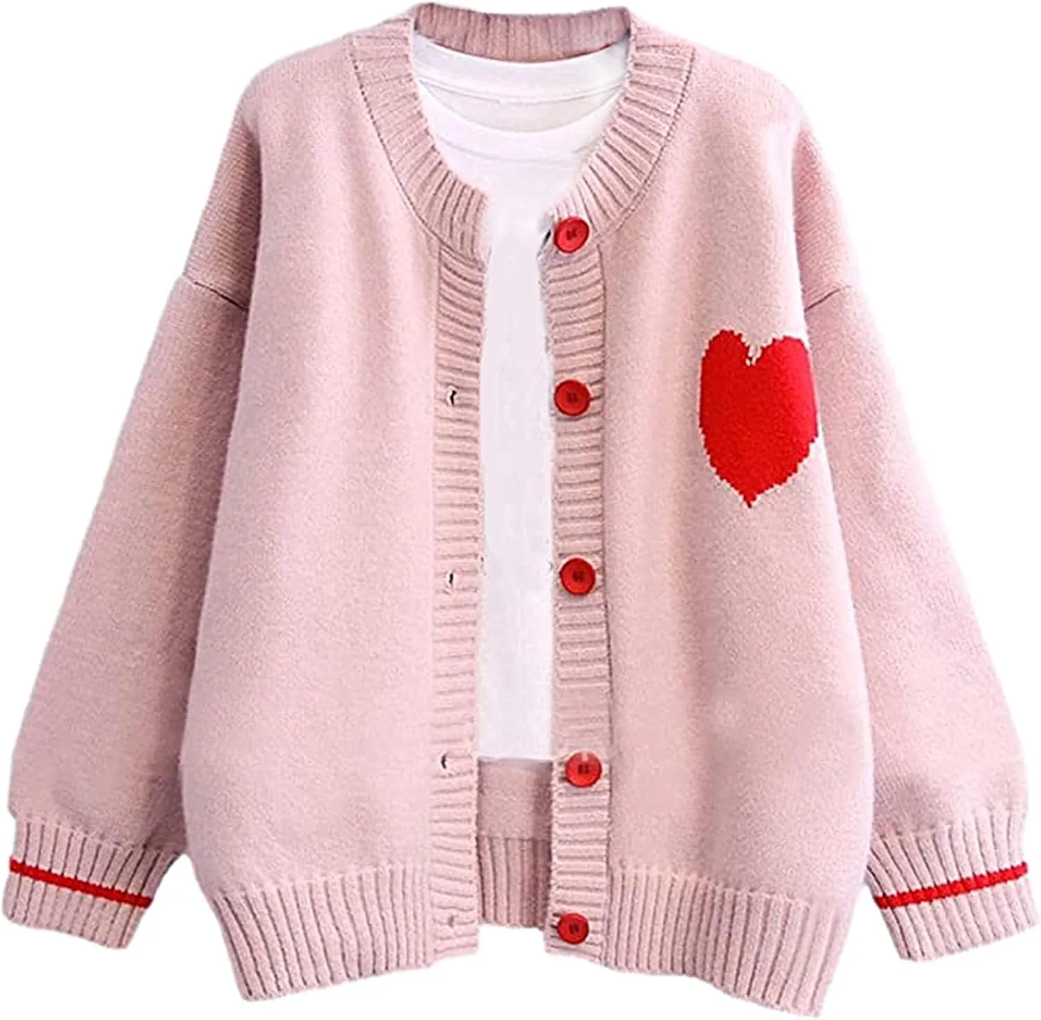 Women's Love Heart Knitted Cardigan Cute Sweater Y2K Button Down Outerwear S-2XL