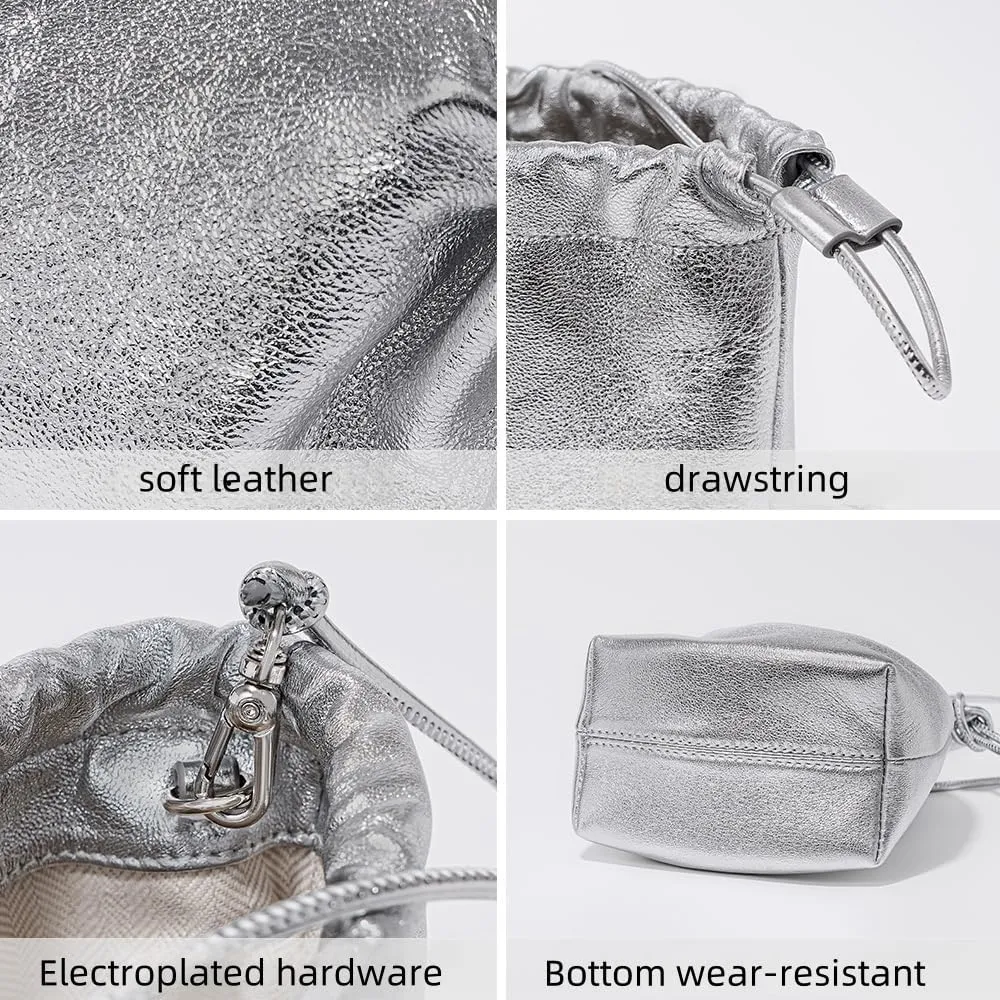 Women's Mini Leather Bucket Bag Soft Drawstring Handbag Crossbody Bag Chic Stylish Versatile Elegant Cute Casual