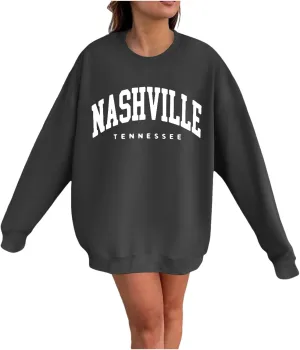 Women's Nashville Tennessee Country Sweatshirts Round Neck Workou Sports Sweaters Loose Fit Hoodies Essential Y2K