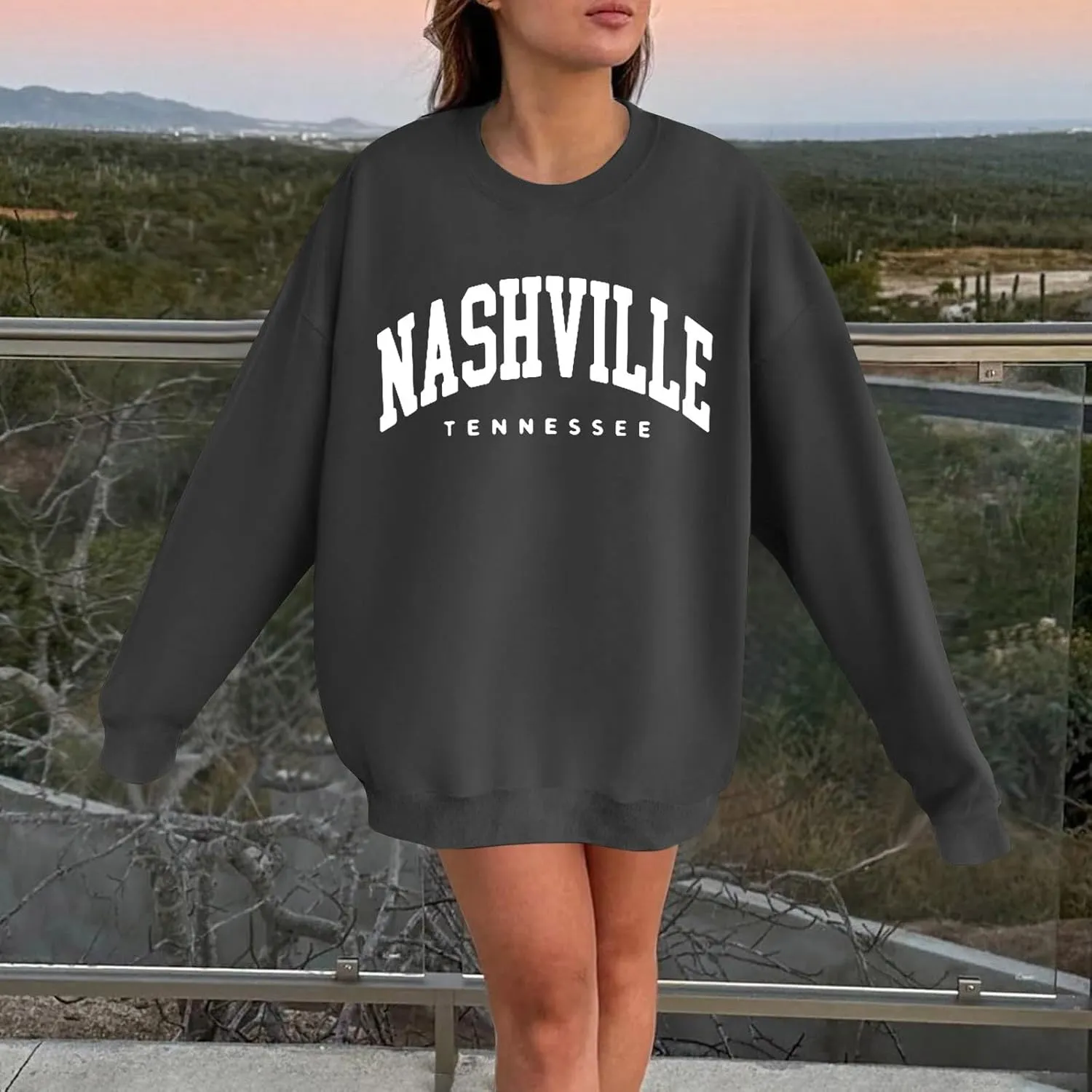 Women's Nashville Tennessee Country Sweatshirts Round Neck Workou Sports Sweaters Loose Fit Hoodies Essential Y2K