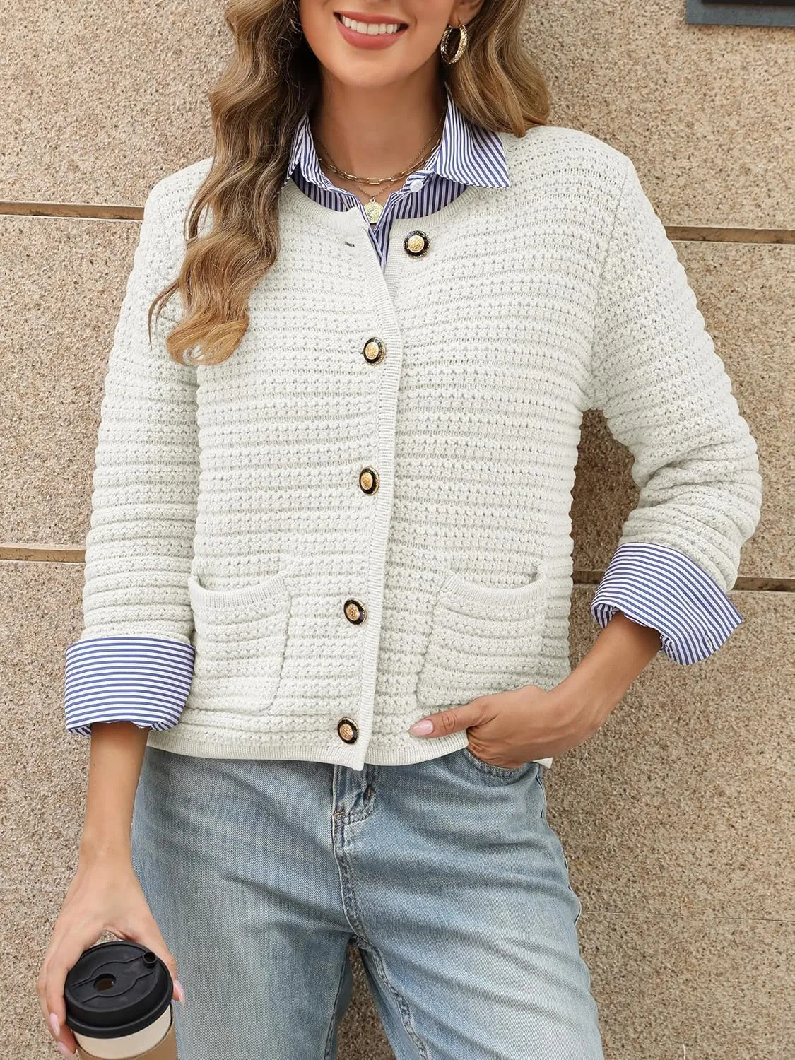 Womens Open Front Cardigan Sweaters 2025 Spring Button Down Long Sleeve Chunky Knit Cardigans