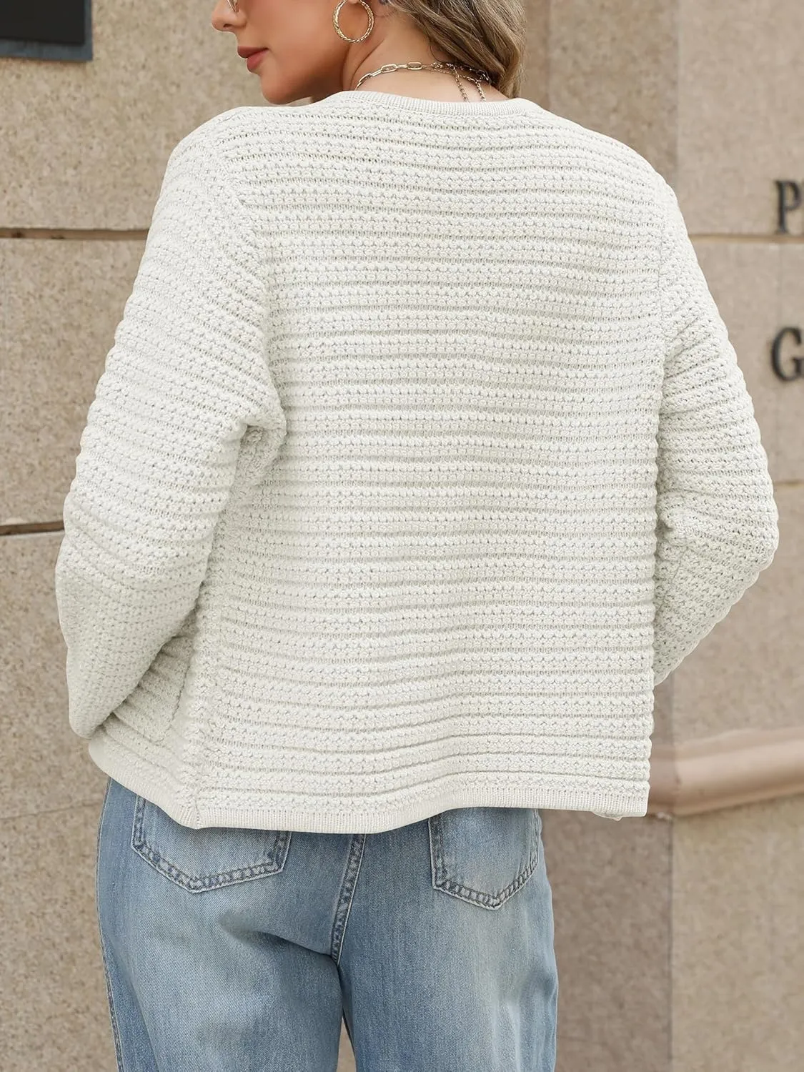 Womens Open Front Cardigan Sweaters 2025 Spring Button Down Long Sleeve Chunky Knit Cardigans