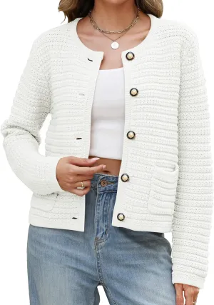 Womens Open Front Cardigan Sweaters 2025 Spring Button Down Long Sleeve Chunky Knit Cardigans