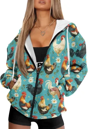 Women's Oversized Drawstring Sweatshirt Fall/Winter Outfits Long Sleeve Hoodies Zip Up Casual Jackets with Pocket
