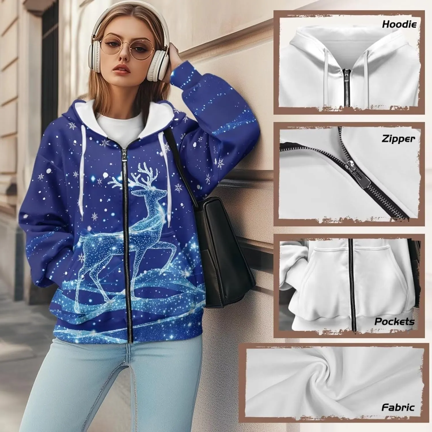 Women's Oversized Drawstring Sweatshirt Fall/Winter Outfits Long Sleeve Hoodies Zip Up Casual Jackets with Pocket