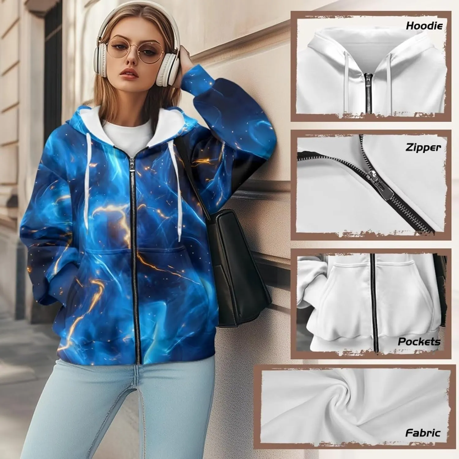 Women's Oversized Drawstring Sweatshirt Fall/Winter Outfits Long Sleeve Hoodies Zip Up Casual Jackets with Pocket