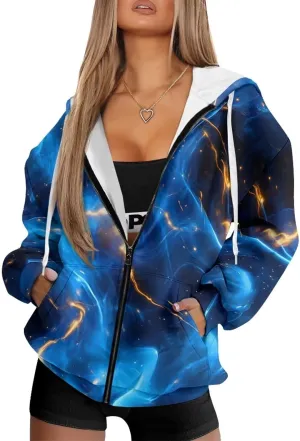 Women's Oversized Drawstring Sweatshirt Fall/Winter Outfits Long Sleeve Hoodies Zip Up Casual Jackets with Pocket