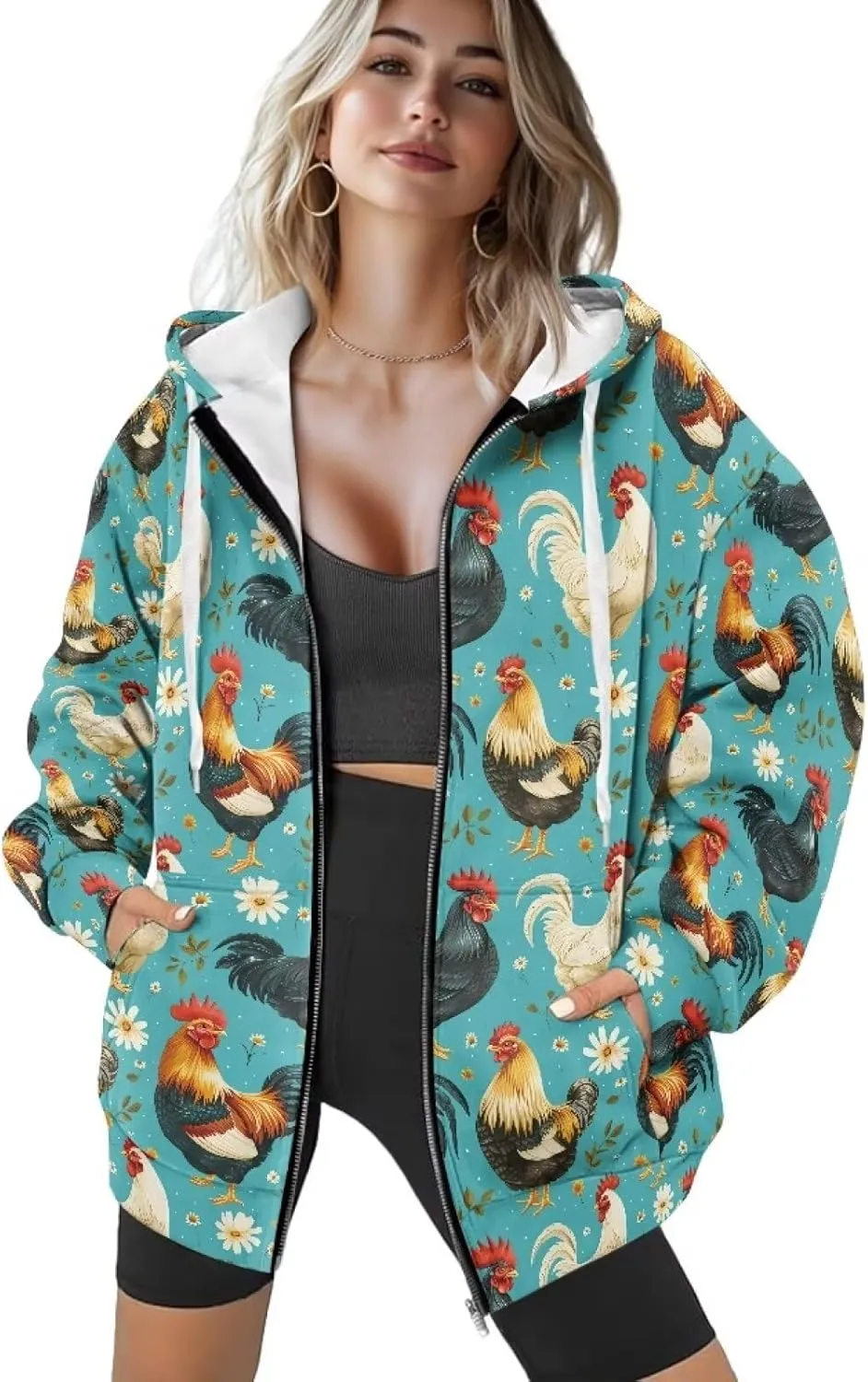 Women's Oversized Drawstring Sweatshirt Fall/Winter Outfits Long Sleeve Hoodies Zip Up Casual Jackets with Pocket