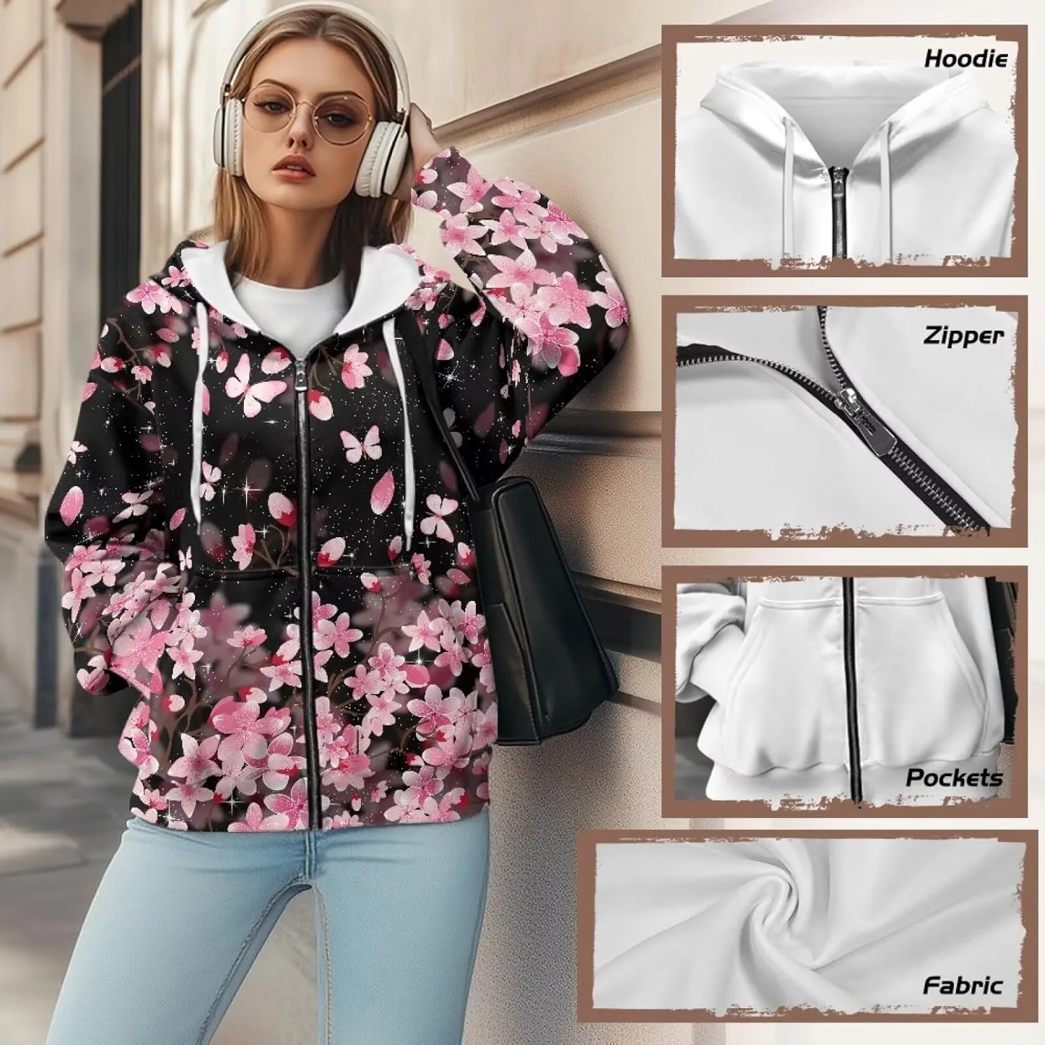 Women's Oversized Drawstring Sweatshirt Fall/Winter Outfits Long Sleeve Hoodies Zip Up Casual Jackets with Pocket