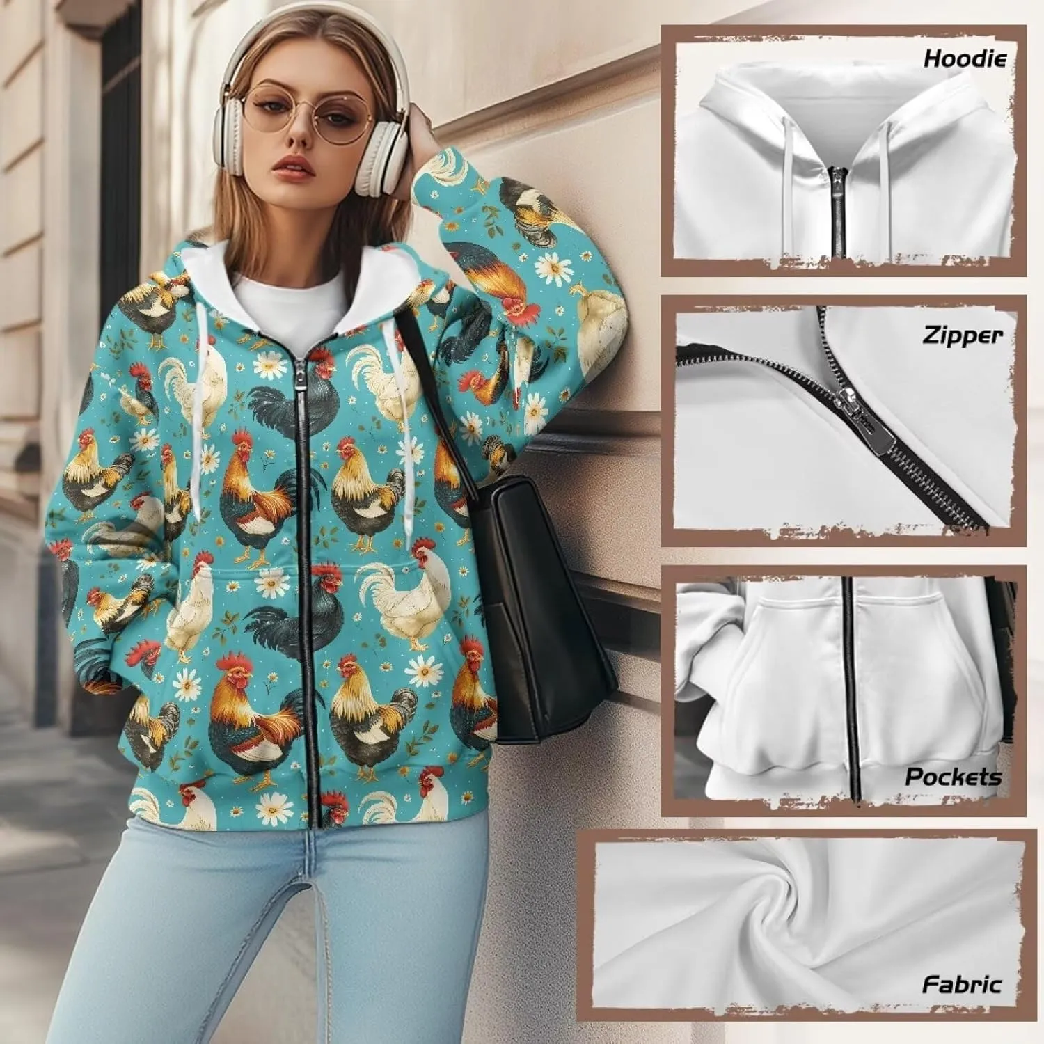 Women's Oversized Drawstring Sweatshirt Fall/Winter Outfits Long Sleeve Hoodies Zip Up Casual Jackets with Pocket