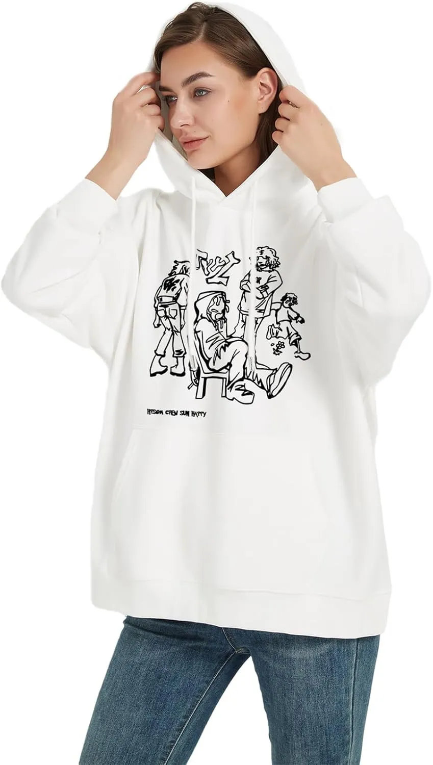 Womens Oversized Graphic Sweatshirts Hoodies Long Sleeve Crew Neck Pullover Sweaters Casual Comfy Fall Fashion Outfits
