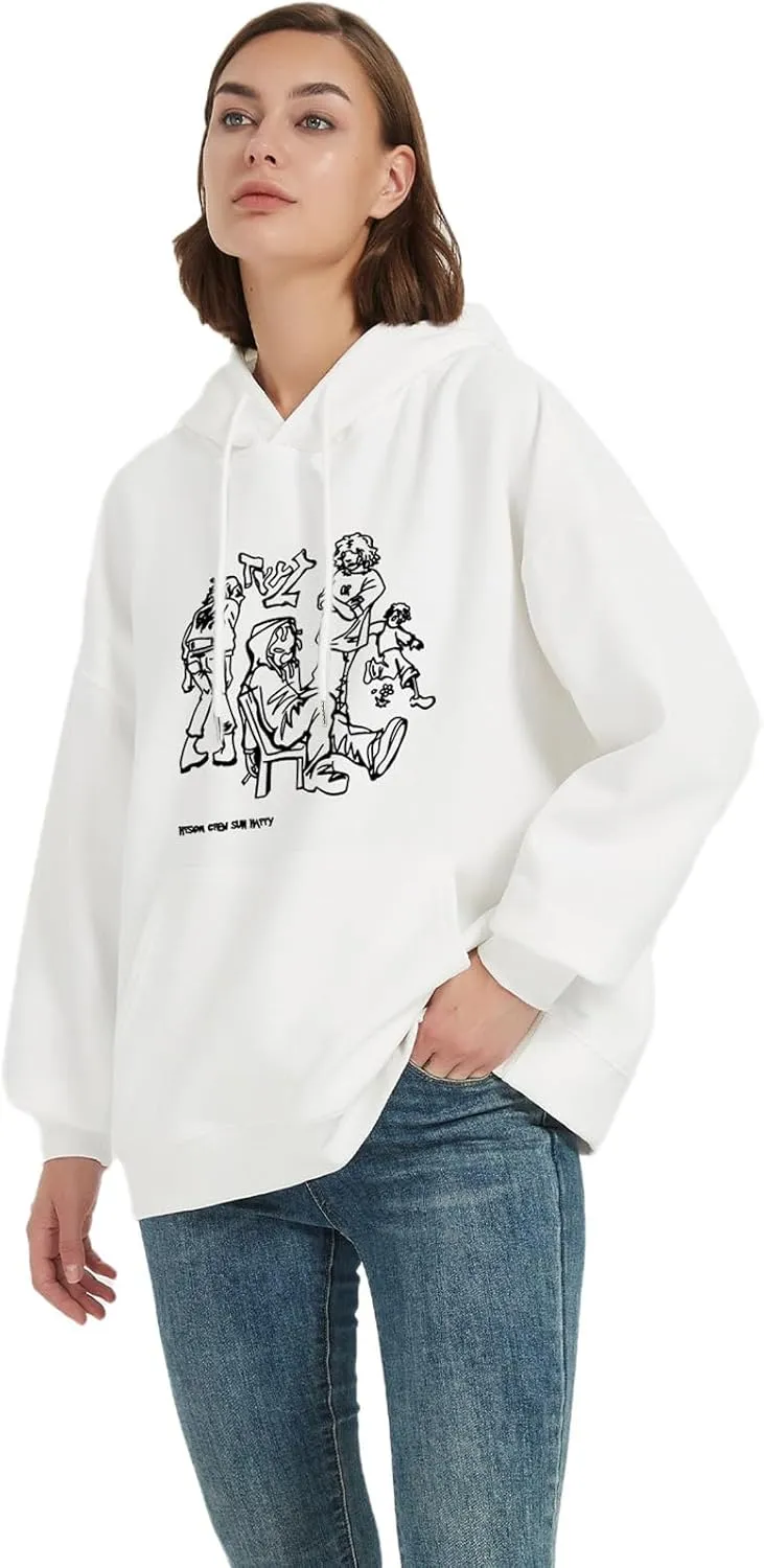 Womens Oversized Graphic Sweatshirts Hoodies Long Sleeve Crew Neck Pullover Sweaters Casual Comfy Fall Fashion Outfits