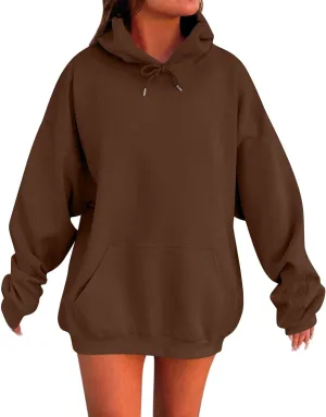 Womens Oversized Hoodies Fleece Solid Color Long Sleeve Sweatshirts with Pockets Winter Basic Pullover 2024 Fashion Tops