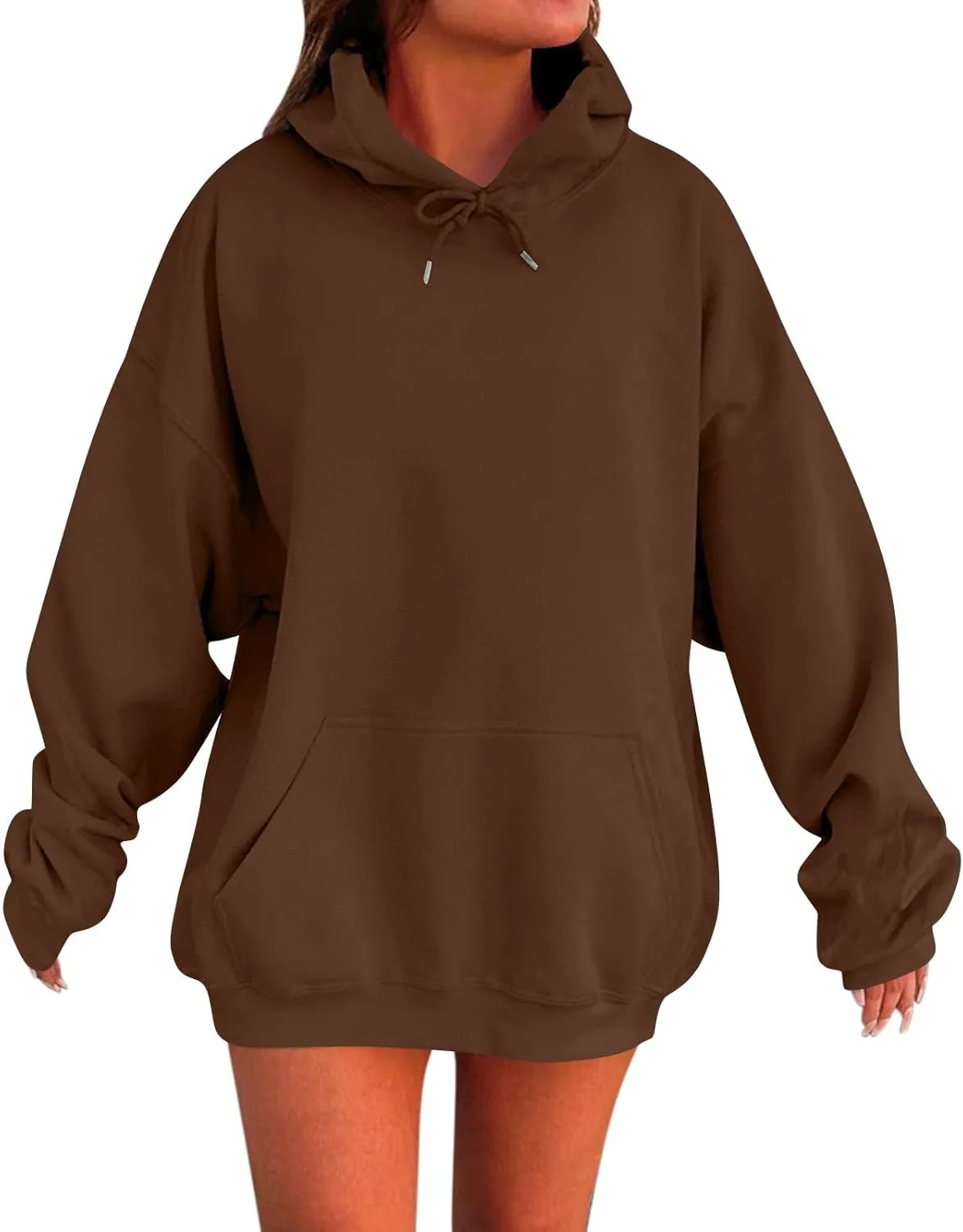 Womens Oversized Hoodies Fleece Solid Color Long Sleeve Sweatshirts with Pockets Winter Basic Pullover 2024 Fashion Tops