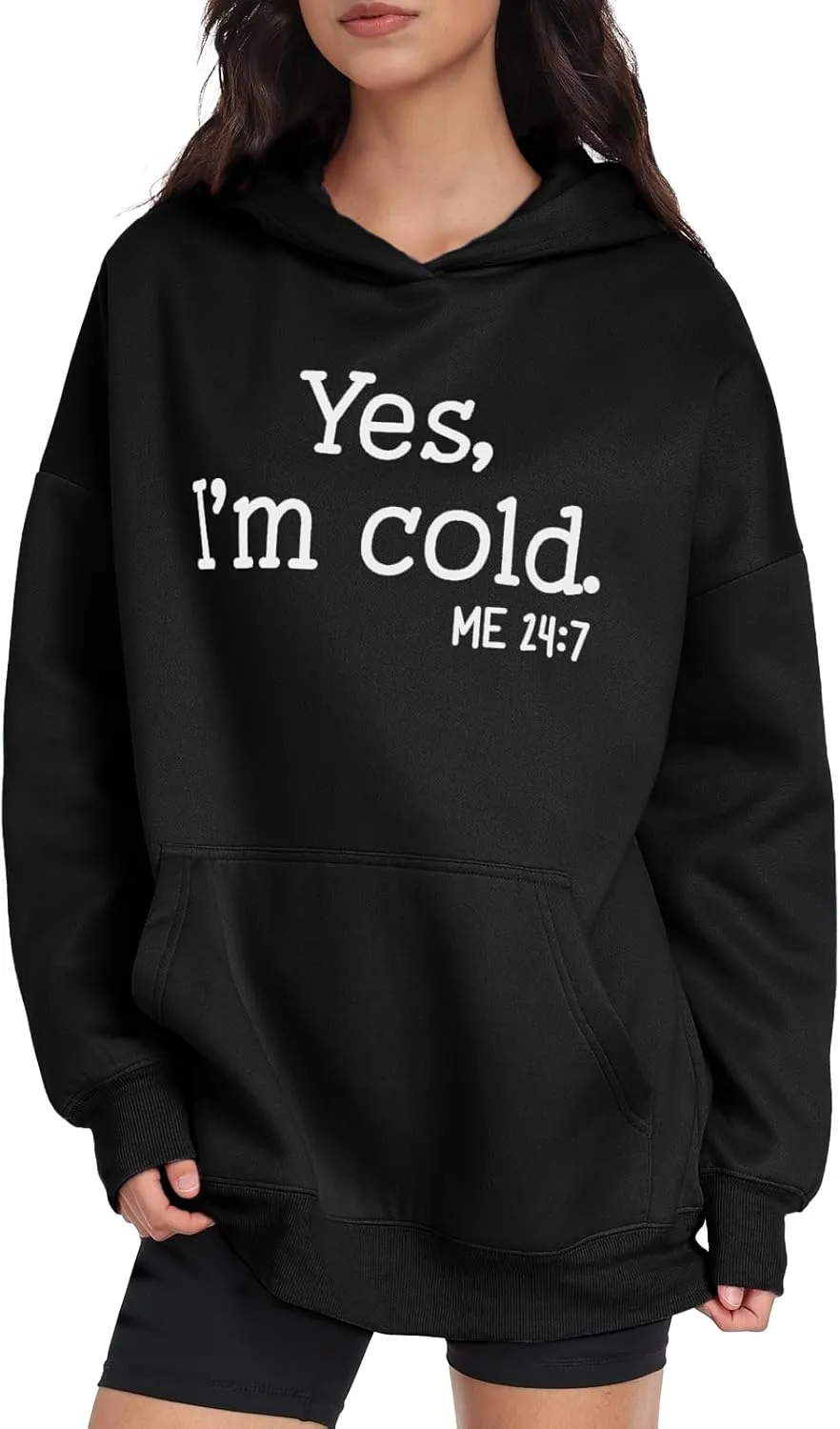 Womens Oversized Hoodies Fleece Sweatshirts Yes I'm Cold Me 24:7 Long Sleeve Sweaters Pullover Fall Clothes with Pocket