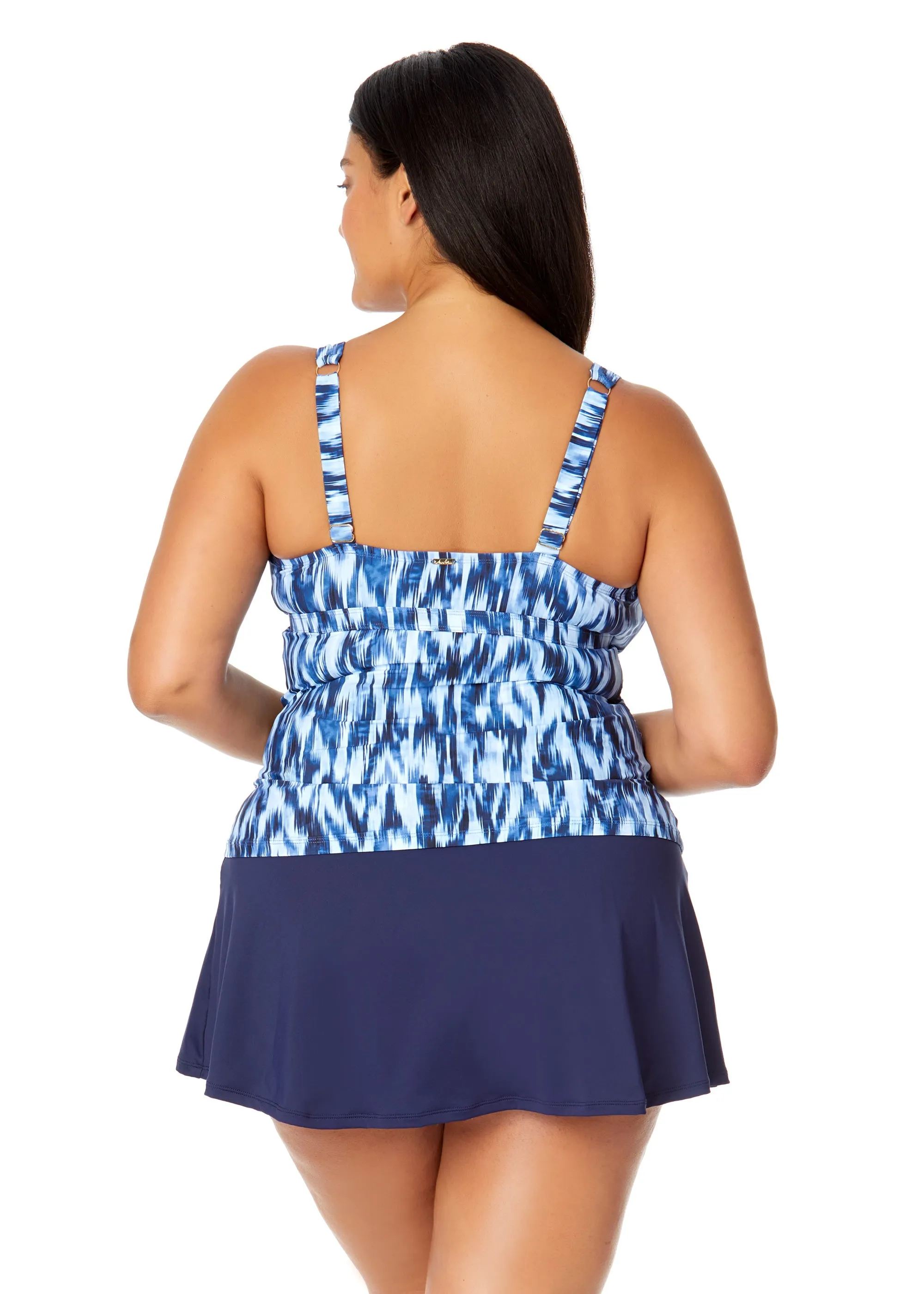 Women's Plus Tie Dye Ikat Ring Plunge Tankini Swim Top