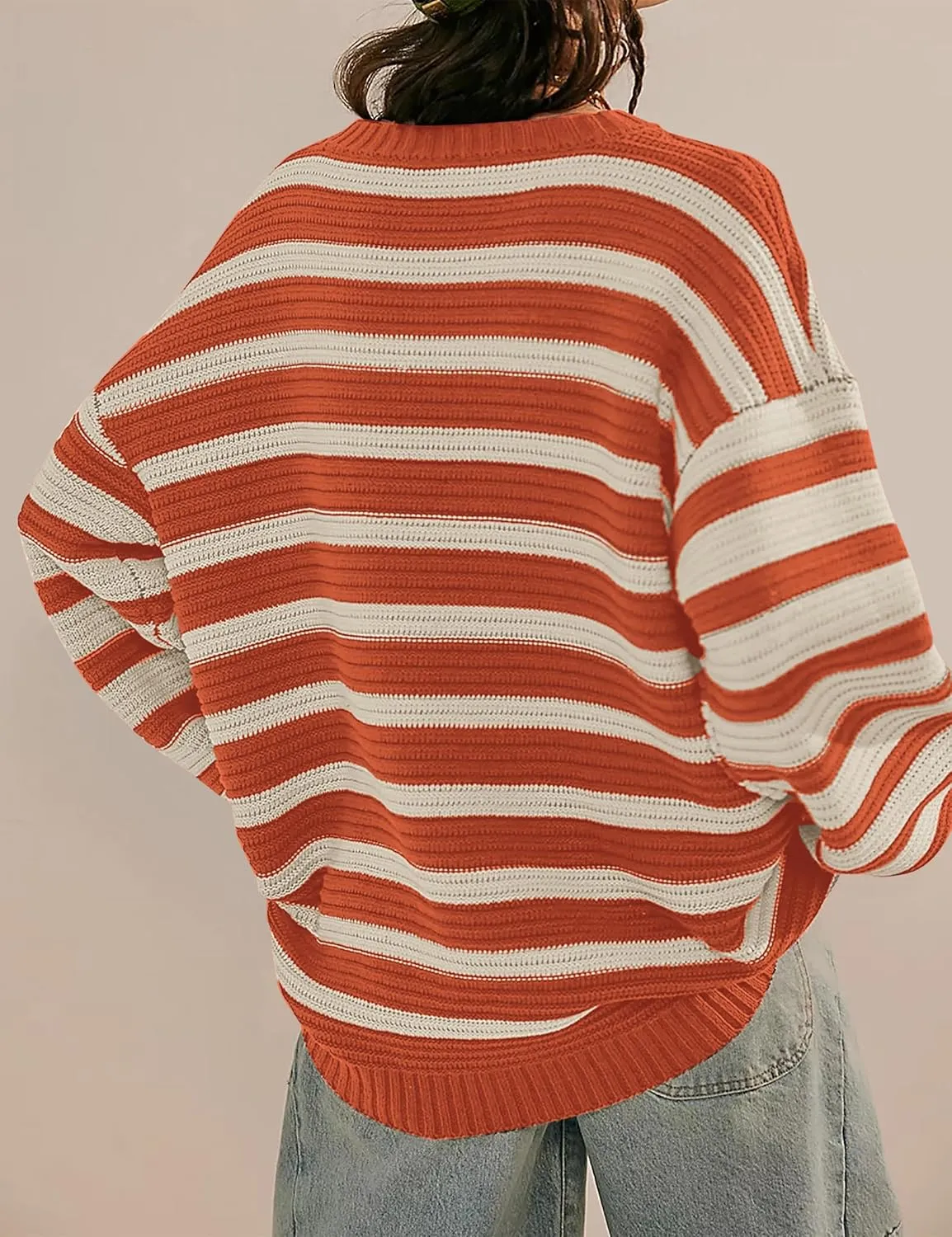 Women's Pullover Oversized Striped Sweaters 2025 Crewneck Batwing Long Sleeve Knit Tops Fall Winter Sweater Jumper