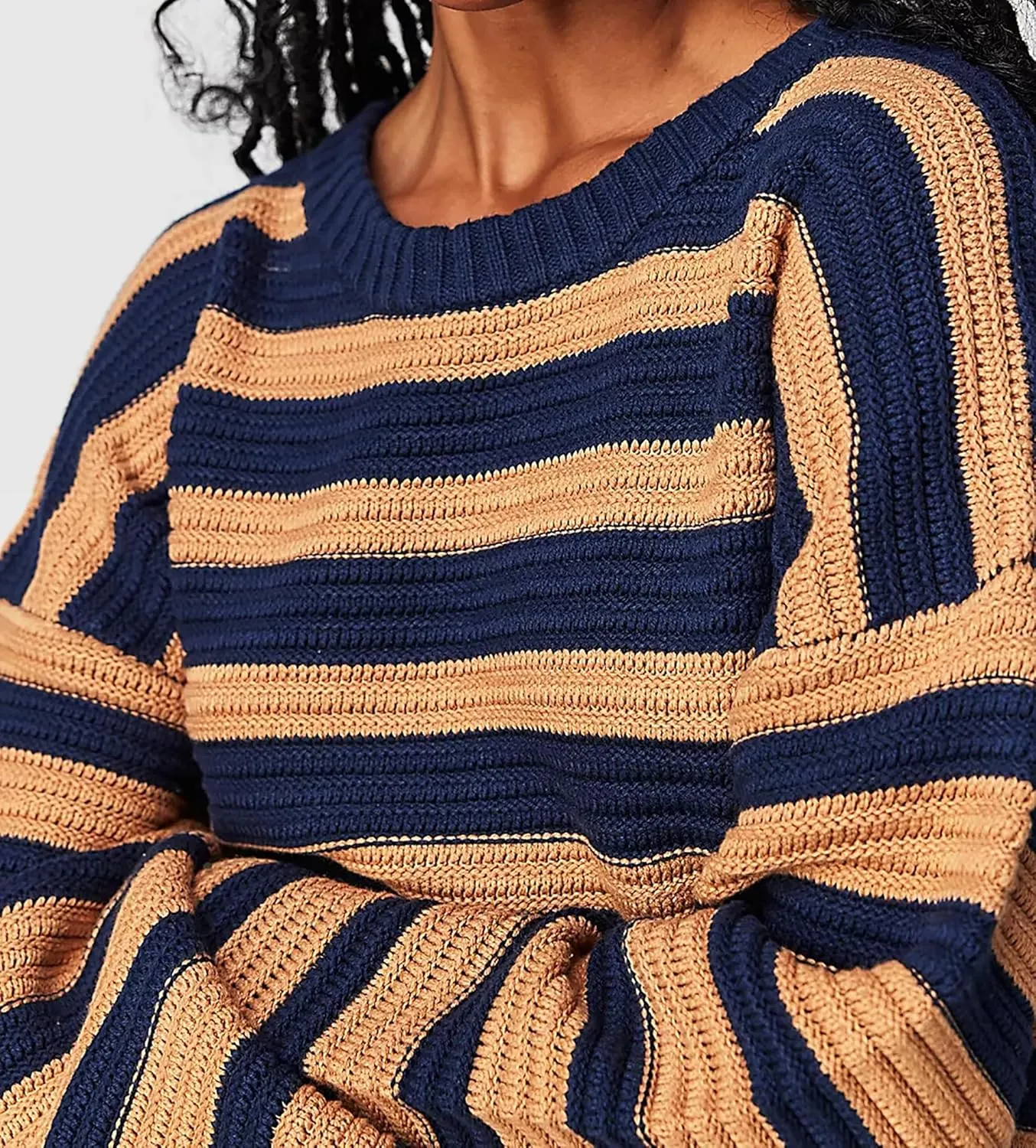 Women's Pullover Oversized Striped Sweaters 2025 Crewneck Batwing Long Sleeve Knit Tops Fall Winter Sweater Jumper