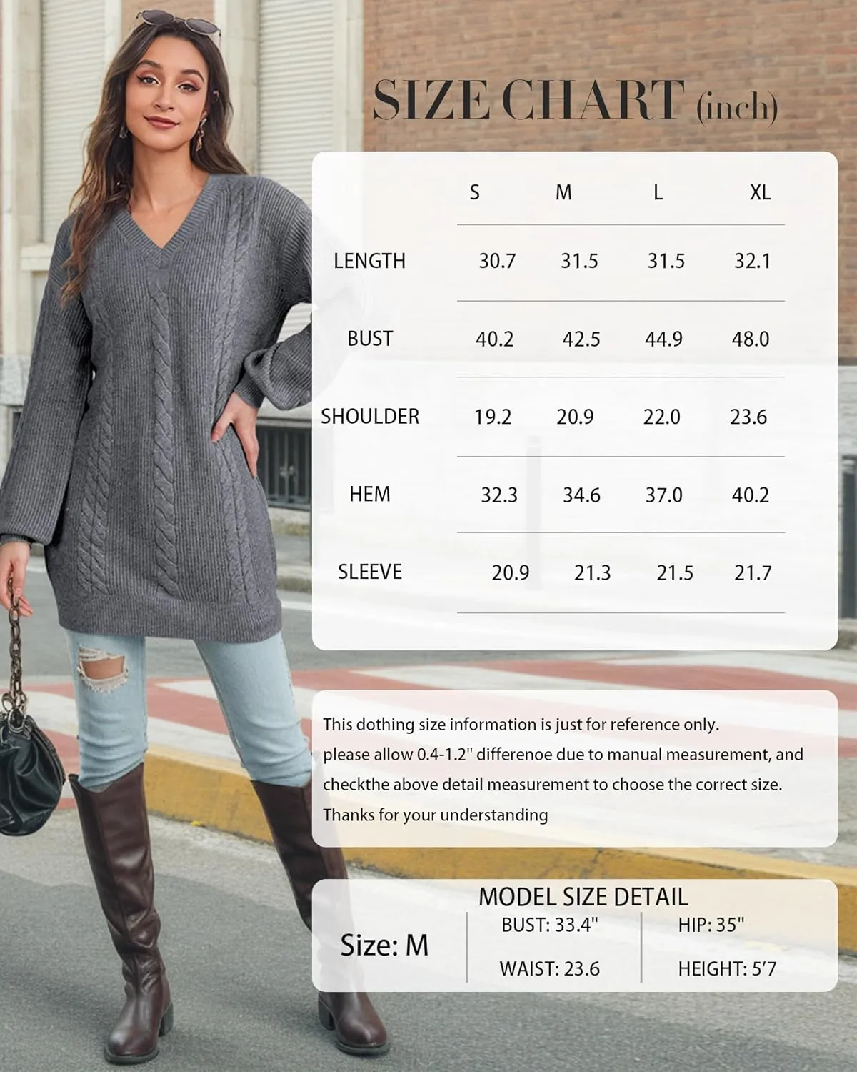 Women's Pullovers Jumper Sweaters Lantern Sleeve Casual V Neck Fall Knit Mini Sweater Dresses