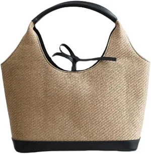 Women's Raffia Straw Woven Retro Shoulder Bucket Bag BowtieTotes Versatile Handbag Beach Vacation Holiday Large Capacity