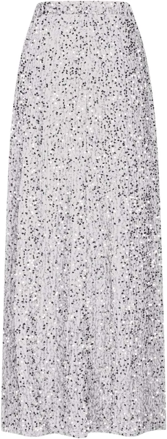 Women's Sequin Velvet Maxi Skirt Elastic High Waist Sparkle Cocktail Skirts Elegant Slim Fit Prom Party Pencil Skirt