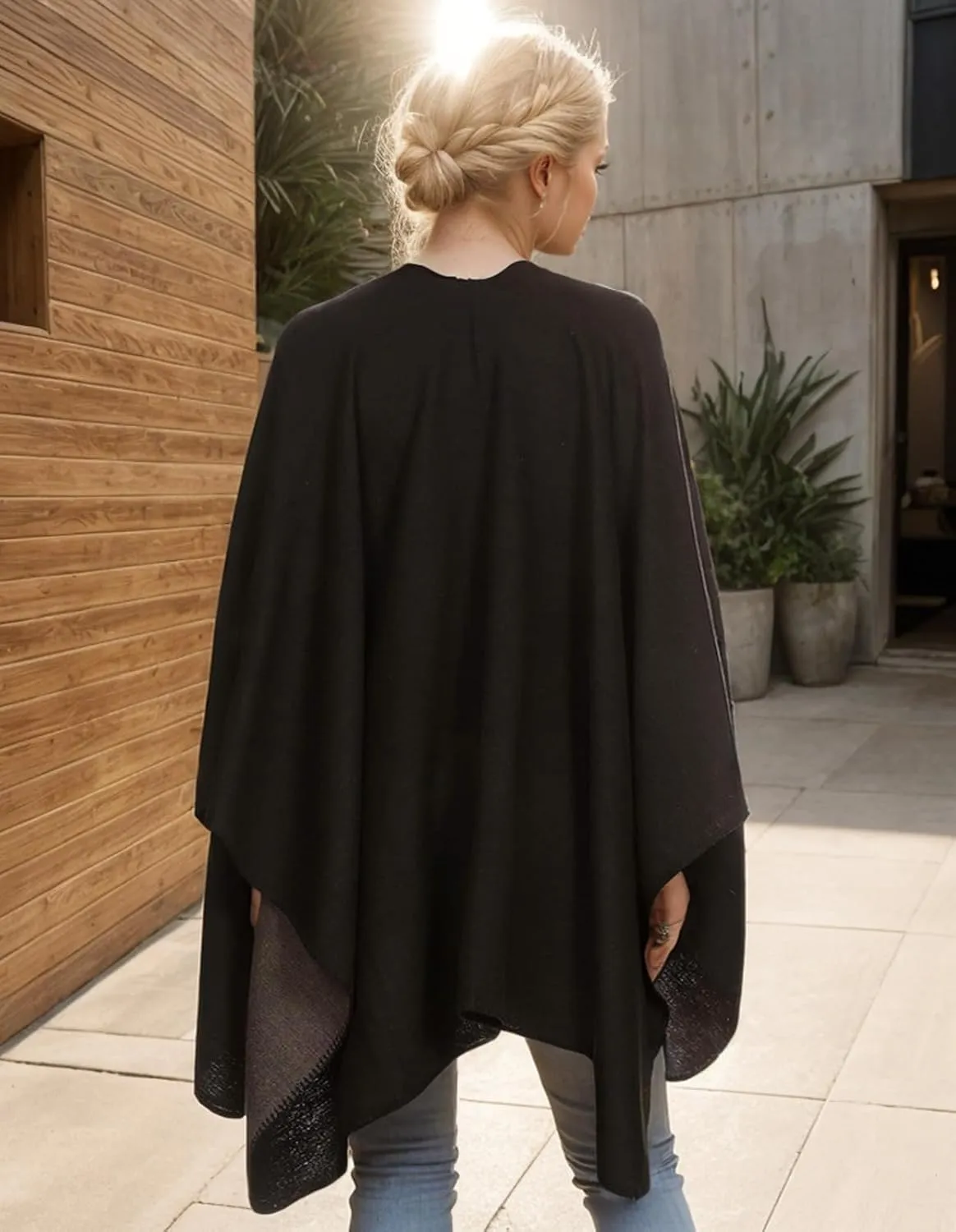 Women's Shawl Wraps Open Front Poncho Cape Oversized Sweaters Casual Cardigan Shawls for Fall Winter