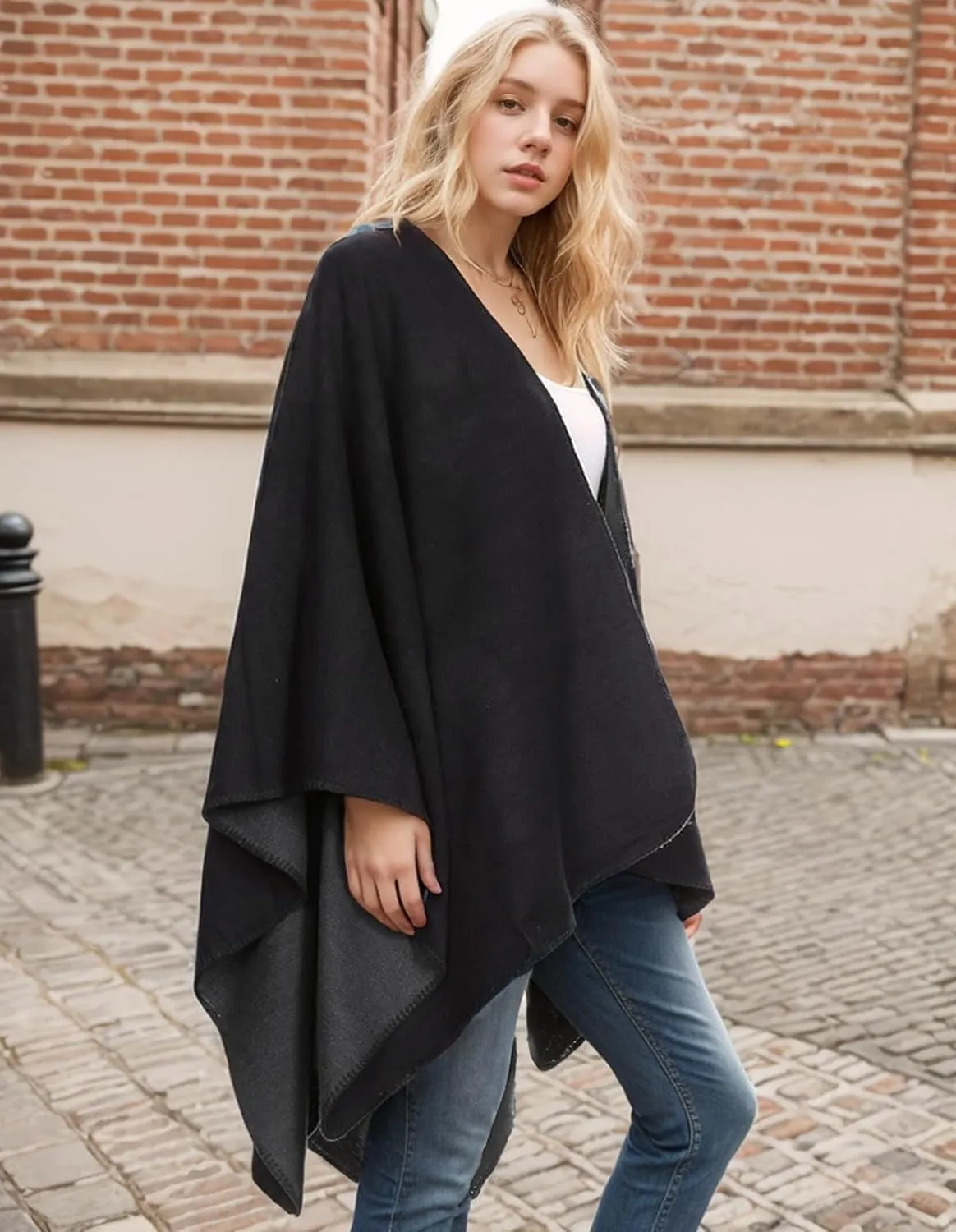 Women's Shawl Wraps Open Front Poncho Cape Oversized Sweaters Casual Cardigan Shawls for Fall Winter