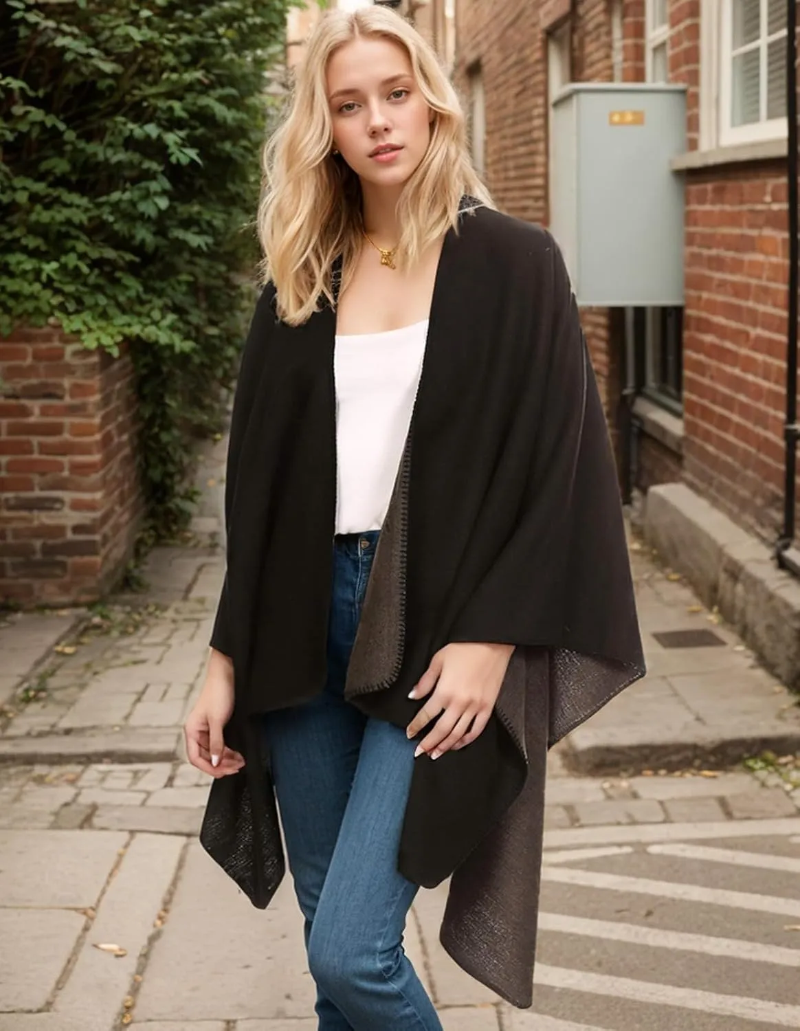 Women's Shawl Wraps Open Front Poncho Cape Oversized Sweaters Casual Cardigan Shawls for Fall Winter