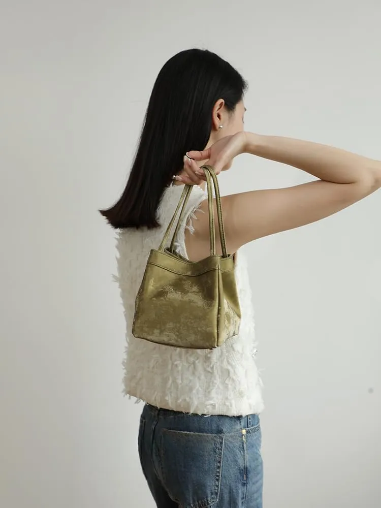 Women's Silk Bucket Box Bag Shoulder Crossbody Underarm Bag Versatile Handbag Hobo Chic Stylish Vintage Large Capacity