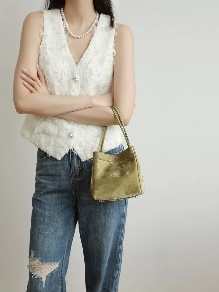 Women's Silk Bucket Box Bag Shoulder Crossbody Underarm Bag Versatile Handbag Hobo Chic Stylish Vintage Large Capacity