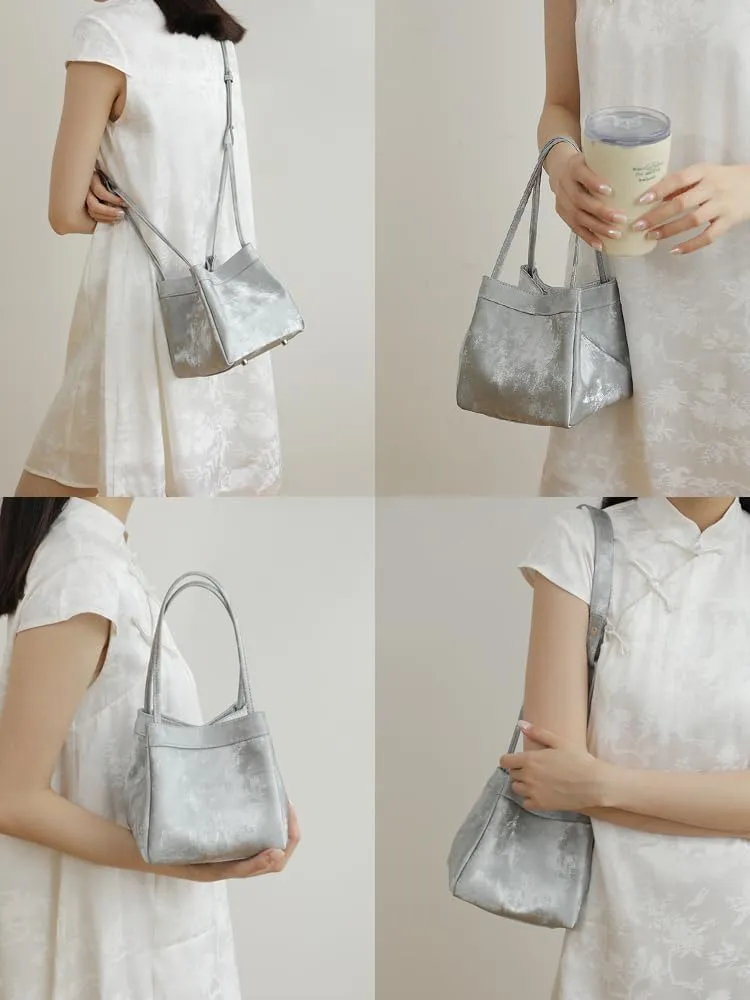 Women's Silk Bucket Box Bag Shoulder Crossbody Underarm Bag Versatile Handbag Hobo Chic Stylish Vintage Large Capacity