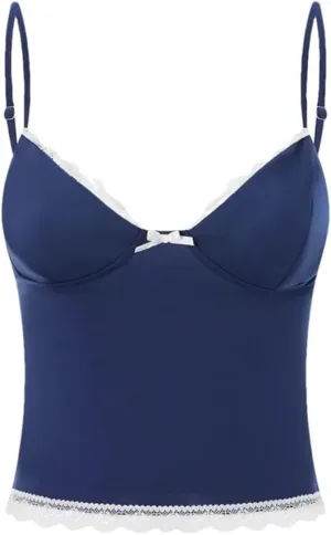 Women's Solid Color Casual V-Neck Lace Bow Stitching Slim Fit Camisole Top