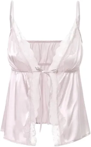 Women's Solid Color Casual V-Neck Lace Hollow Satin Home Camisole Top