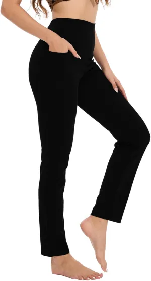 Women's Straight Leg Yoga Pants with Pockets, High Waist Tummy Control Slim Fit Lounge Workout Pants