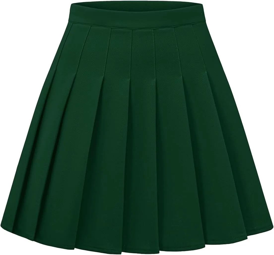 Womens Stretchy Pleated Mini Skirt Comfort High Waist Cheerleader School Uniform Skirt