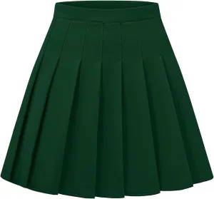 Womens Stretchy Pleated Mini Skirt Comfort High Waist Cheerleader School Uniform Skirt