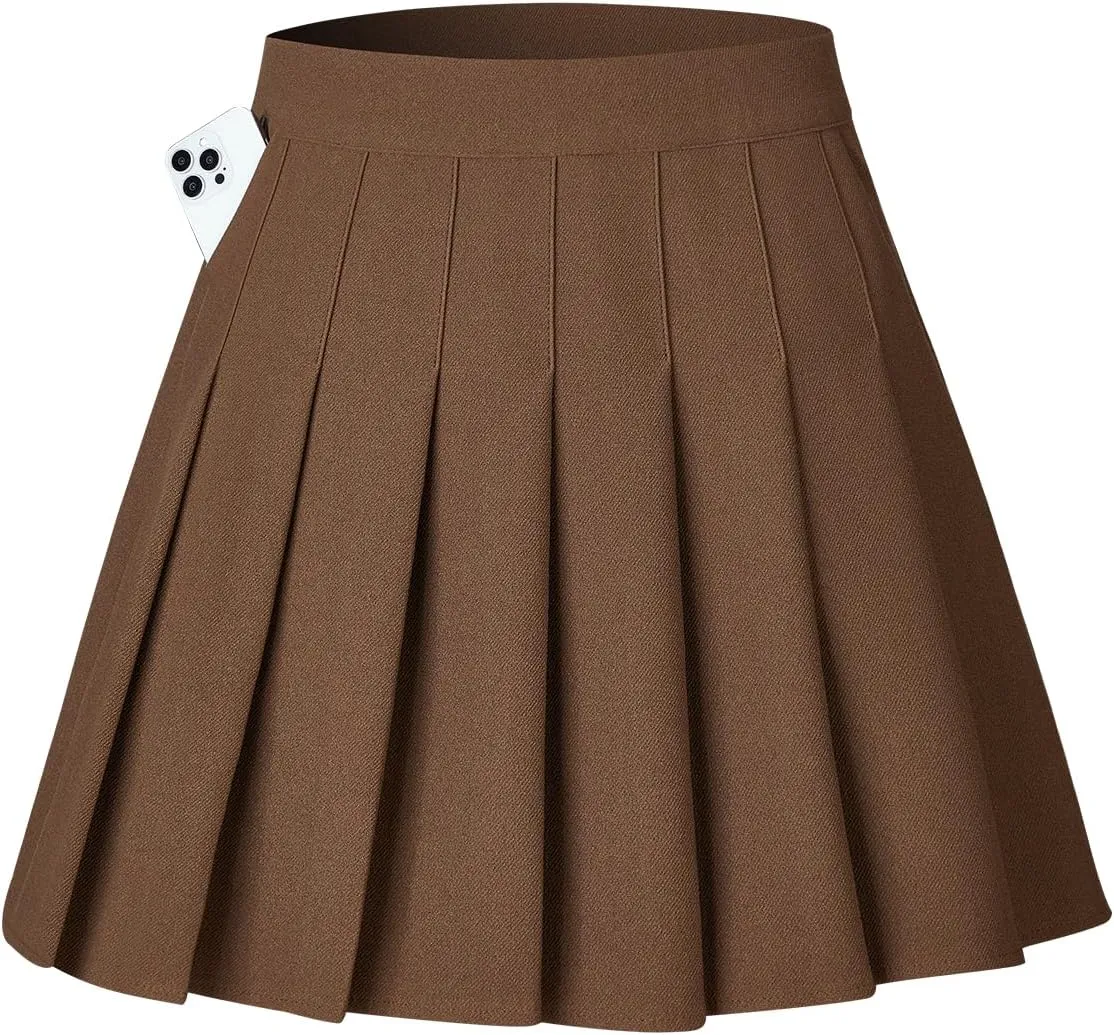 Womens Stretchy Pleated Mini Skirt Comfort High Waist Cheerleader School Uniform Skirt