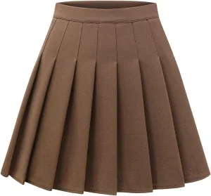 Womens Stretchy Pleated Mini Skirt Comfort High Waist Cheerleader School Uniform Skirt