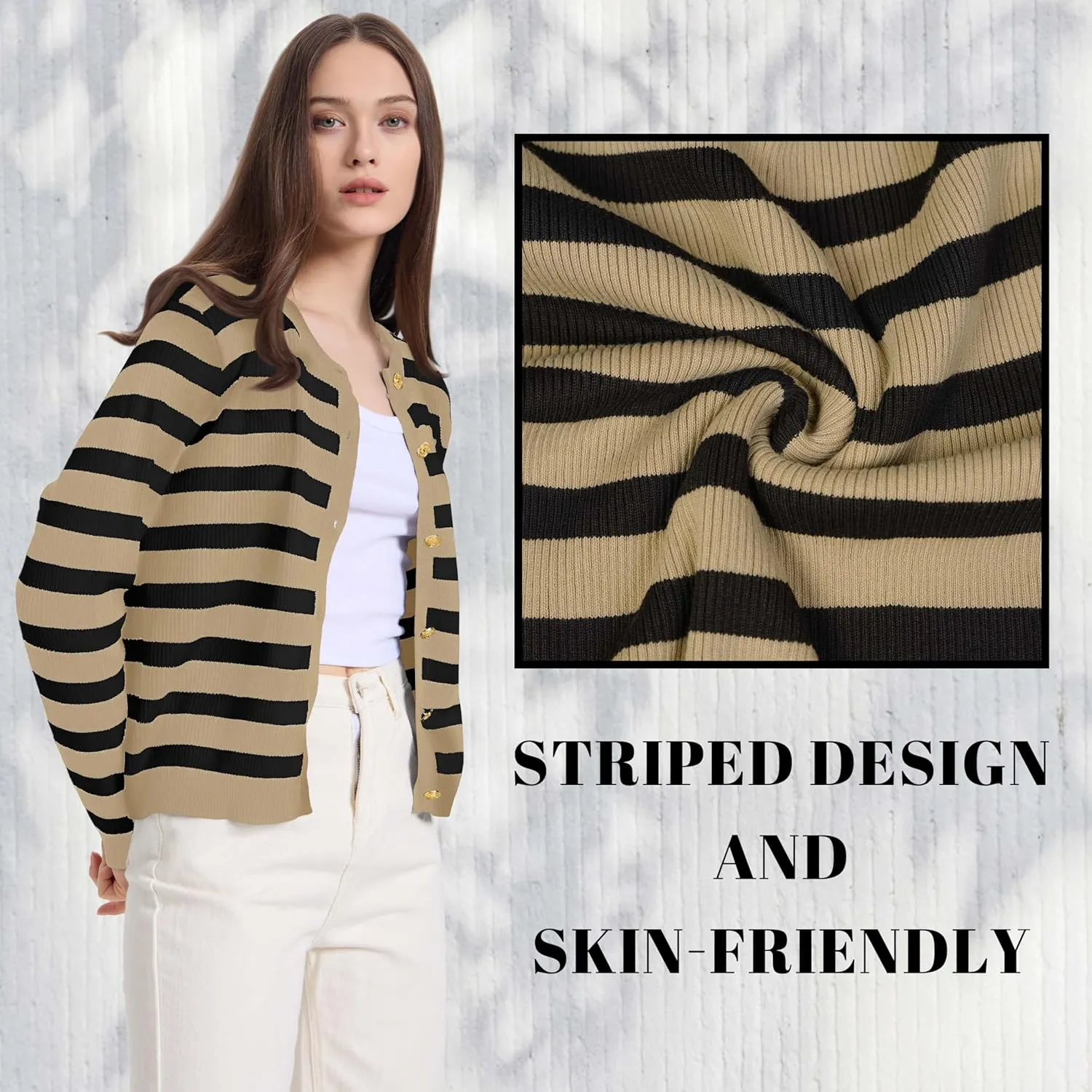 Women's Striped Cardigan Sweaters Lady Jackets Button Down Cropped Knit Coat Oufits Trendy Outerwear
