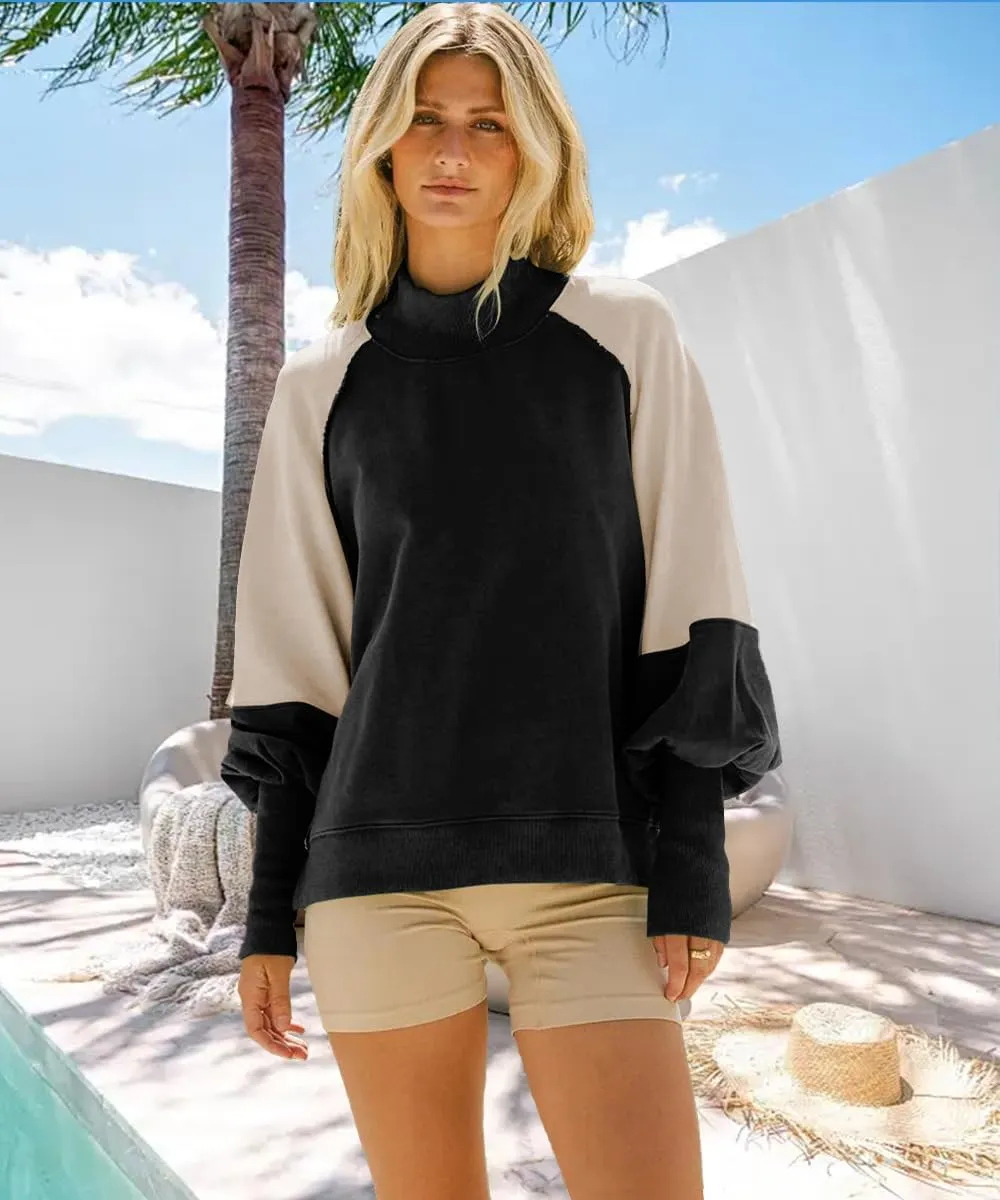 Women's Sweatshirts Crewneck Long Sleeve Tunic Sweaters Tops Color Block Oversized Pullover 2024 Fall Outifit