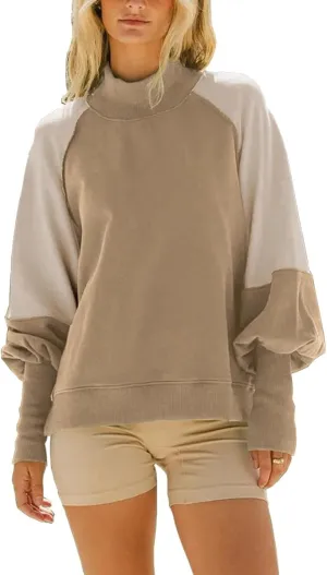 Women's Sweatshirts Crewneck Long Sleeve Tunic Sweaters Tops Color Block Oversized Pullover 2024 Fall Outifit