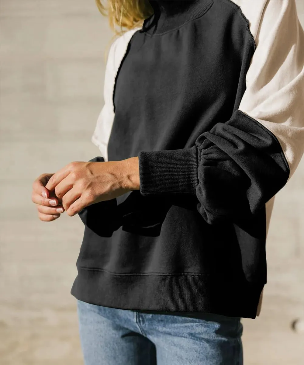 Women's Sweatshirts Crewneck Long Sleeve Tunic Sweaters Tops Color Block Oversized Pullover 2024 Fall Outifit