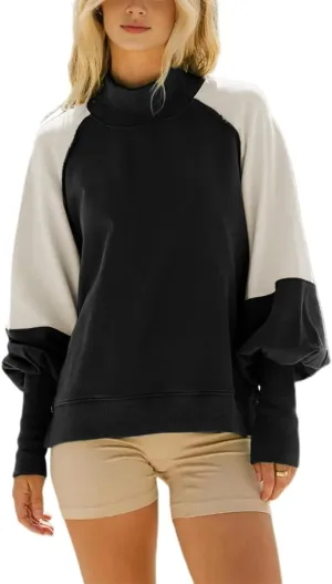 Women's Sweatshirts Crewneck Long Sleeve Tunic Sweaters Tops Color Block Oversized Pullover 2024 Fall Outifit